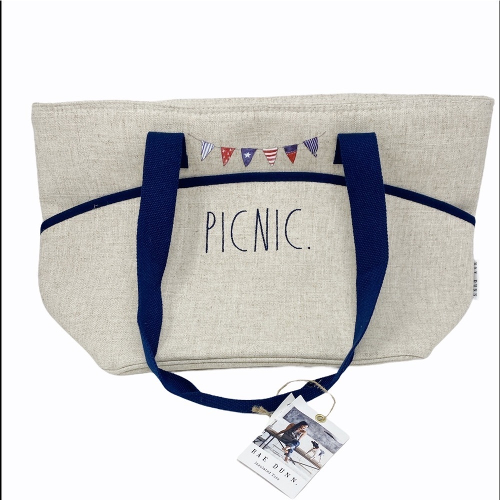 RAE DUNN Linen Patriotic PICNIC Insulated Tote